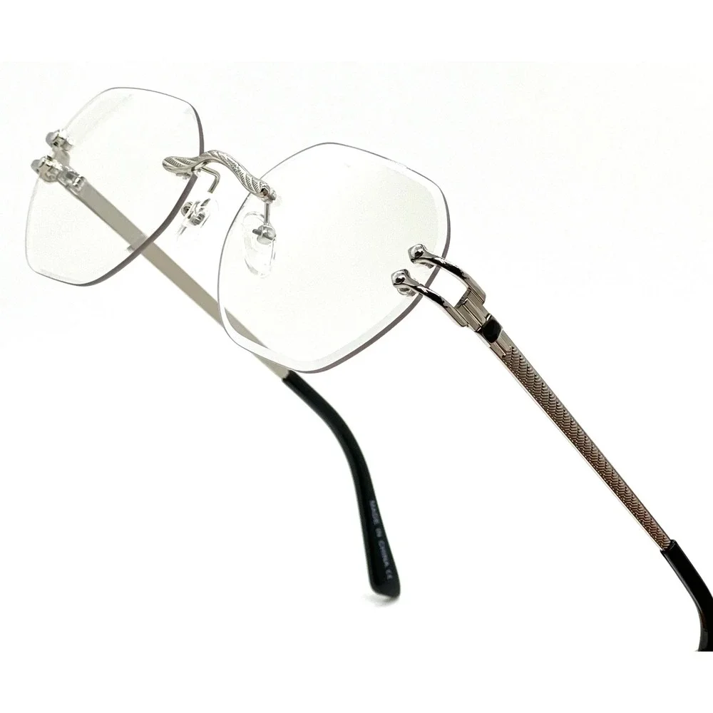 Silver Frameless Angular Eyewear Exhibits Women Eyewear Clear Lens Ombre Shaded